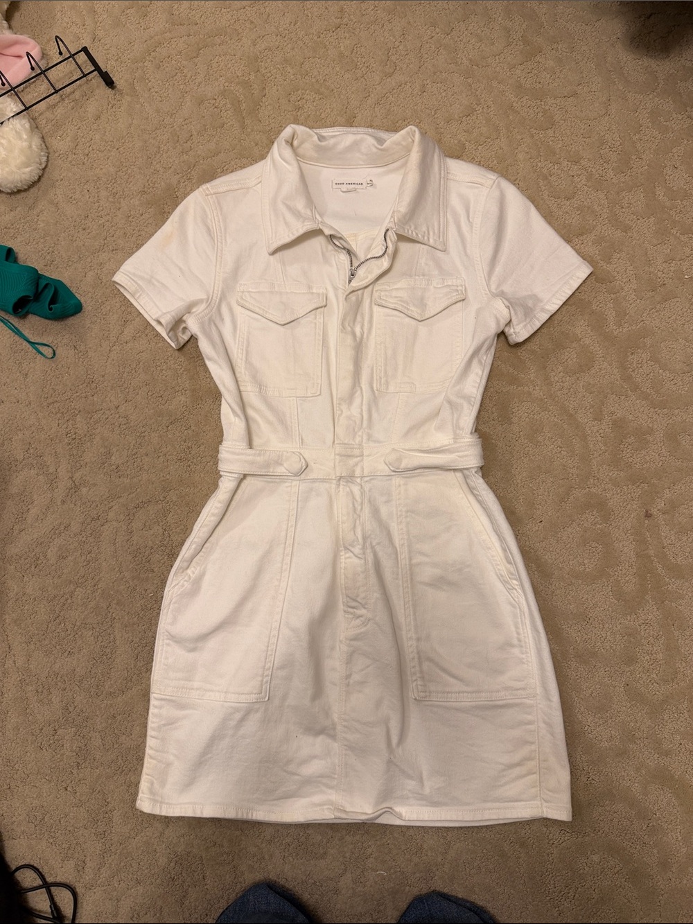 Good American White Short-Sleeve Utility Mini Dress